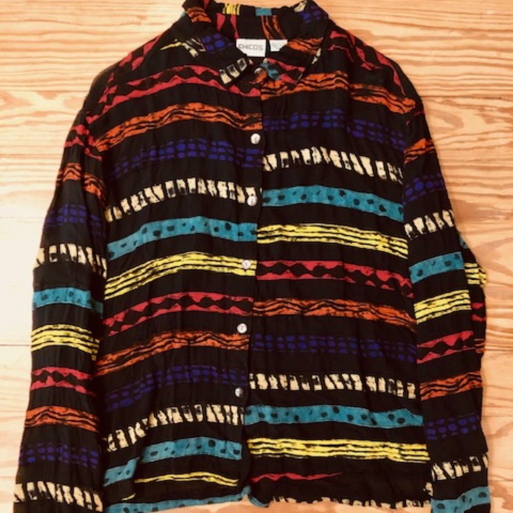 90s Vintage [GENDER NEUTRAL] Chico's Striped Slouchy Button Down